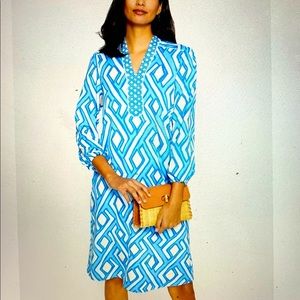 NEW! J.McLaughlin Emer Dress in Vilhada Souk Geo print - Blues and White NWT
